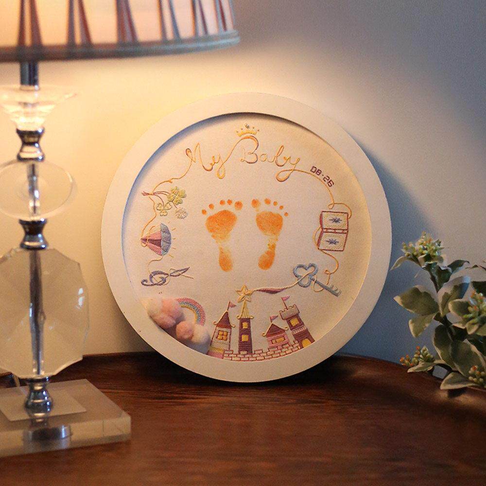 花寄 手工刺绣diy材料包宝宝手掌脚印挂画 画怀孕期奶泡机时间婴