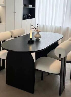中古餐桌设计师实木黑色椭圆形小户型洽谈饭桌法式家用餐桌椅桌子