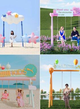 户外网红签到心摇椅吊椅雕塑公园景观区玻璃纤维云兔饰品