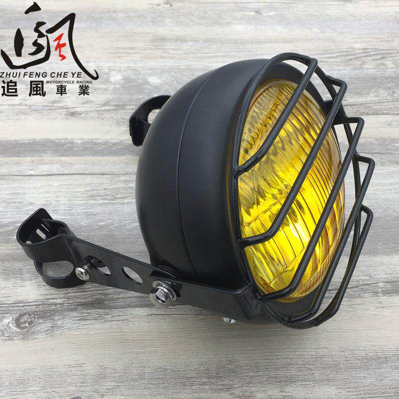 CG125摩托车改装覆古大灯 GN125覆古前照灯 铁壳黑色远近大灯圆灯