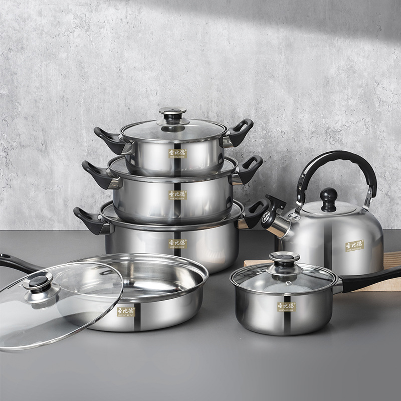 Cookware Sets不锈钢锅具套装12件套可拆卸手把汤锅水壶套装-封面