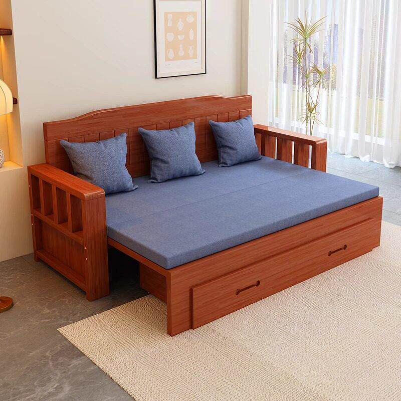 实木沙发床可折叠两用伸缩床小户型单双人坐卧推拉客厅多功能沙发