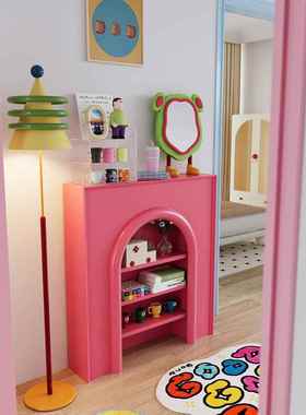 多巴胺黄色壁假炉装饰奶柜玄关置物架创意展示油餐边956收储物纳