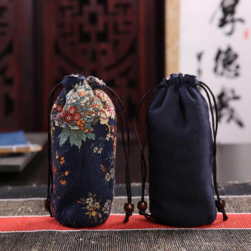 厂家棉麻收纳袋茶叶罐布袋子便携旅行个人水杯束口套抽绳袋可制订