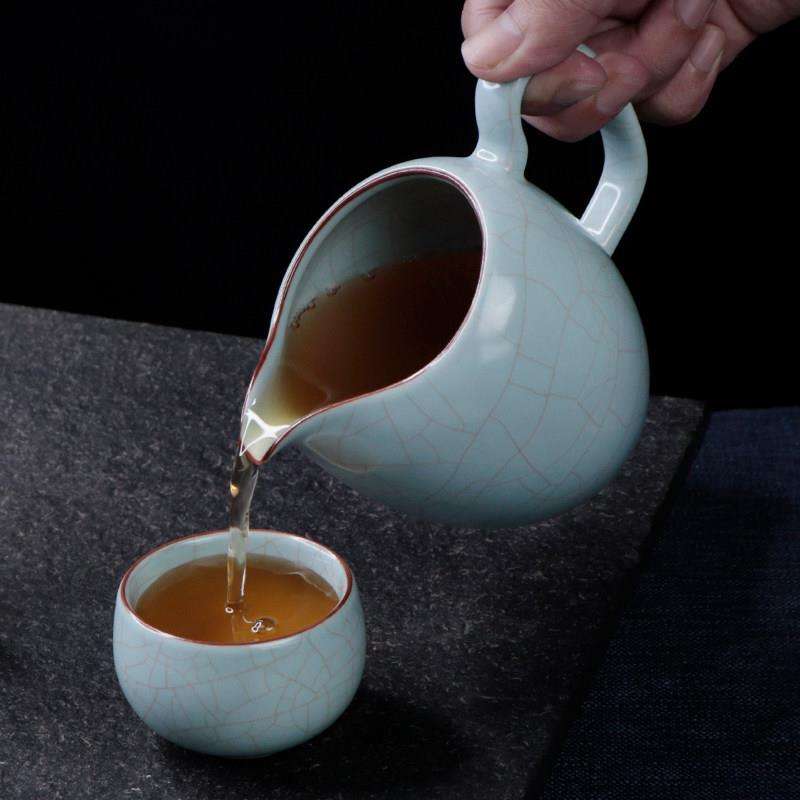 可养开片天青汝窑美人肩公道杯大号分茶器茶海家用功夫茶具陶瓷