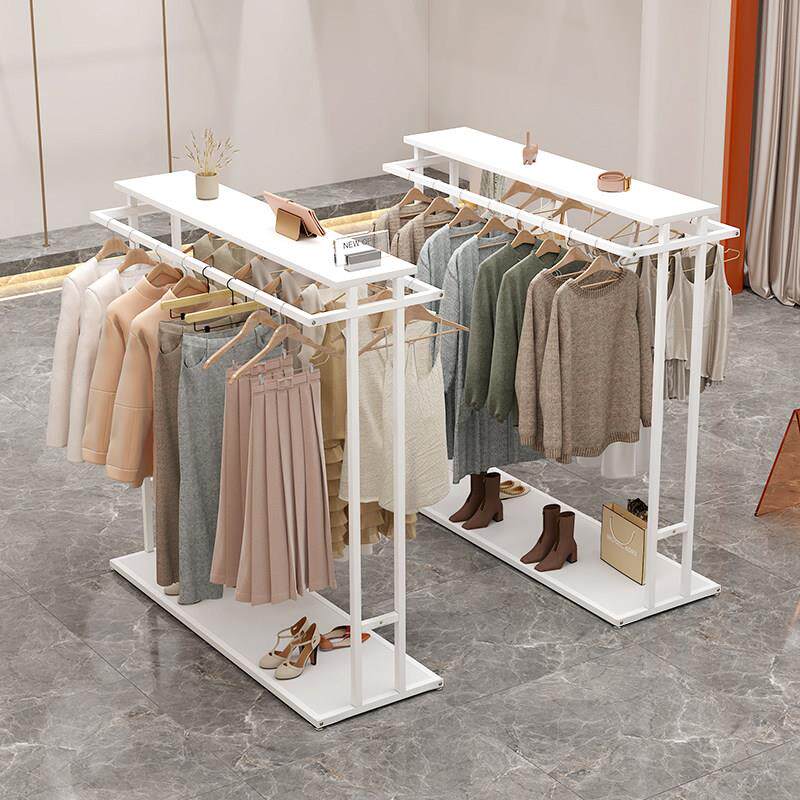中岛架服装店展示架落地式店铺双排衣架中岛展示台中间裤子收纳层