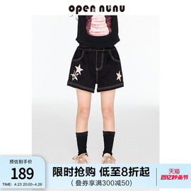 opennunu美式复古星星牛仔撞色线，短裤女童夏季甜酷百搭热裤潮