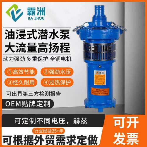 QY油浸泵充油式喷泉水泵农用灌溉大流量高扬程多级潜水泵