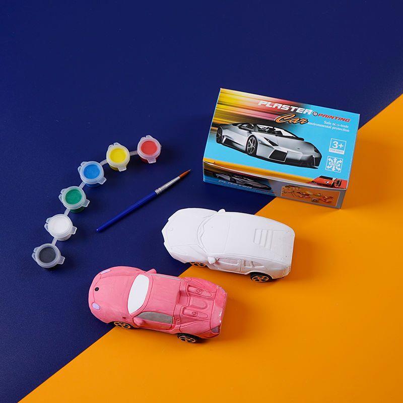 儿童彩绘石膏涂填玩色画D具娃娃小汽车模型手工IY白模QDB绘白胚