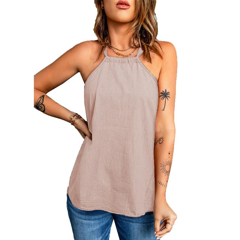 vest small ladies bottoming loose neck halter color solid