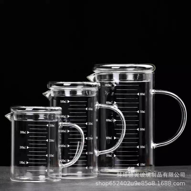 玻璃量杯烧杯耐高温可明火加热药杯带盖子带刻度的容器1000ml50毫