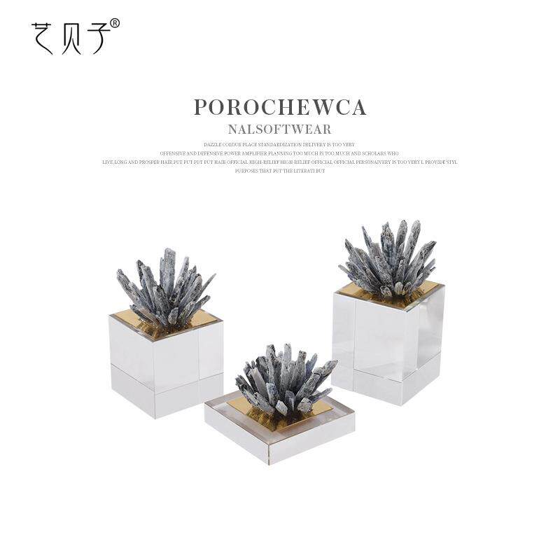 北欧轻奢装饰品天然晶石电视柜酒柜客厅玄关水晶茶几创意家居摆件