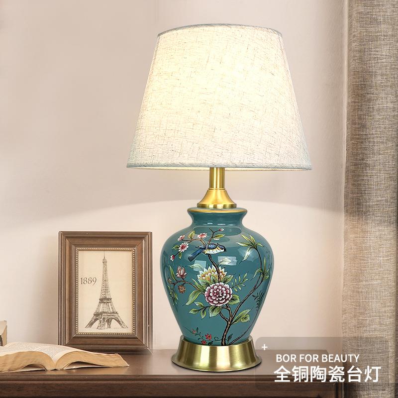 美式乡村陶瓷台灯欧式花鸟客厅卧室书房酒店别墅美式复古全铜小号