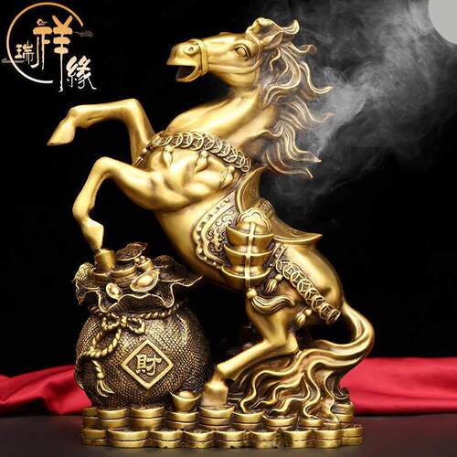 铜马摆件纯铜生肖马到成功跃马钱袋马大号铜奔马客厅装饰开业礼品