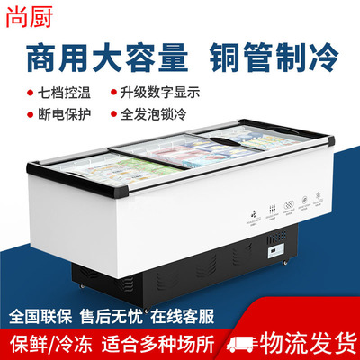 冰柜商用大容量冷柜冰箱冷藏展示柜保鲜冷冻两用岛柜卧式玻璃雪柜