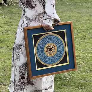 裱唐卡装 观世音菩萨六字言大明WIE咒城实木装 手纯坛绘唐卡真