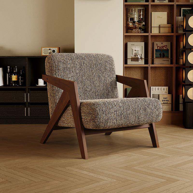 中古风理查德实木单人沙发椅休闲侘寂民宿酒店客厅阳台设计师覆古