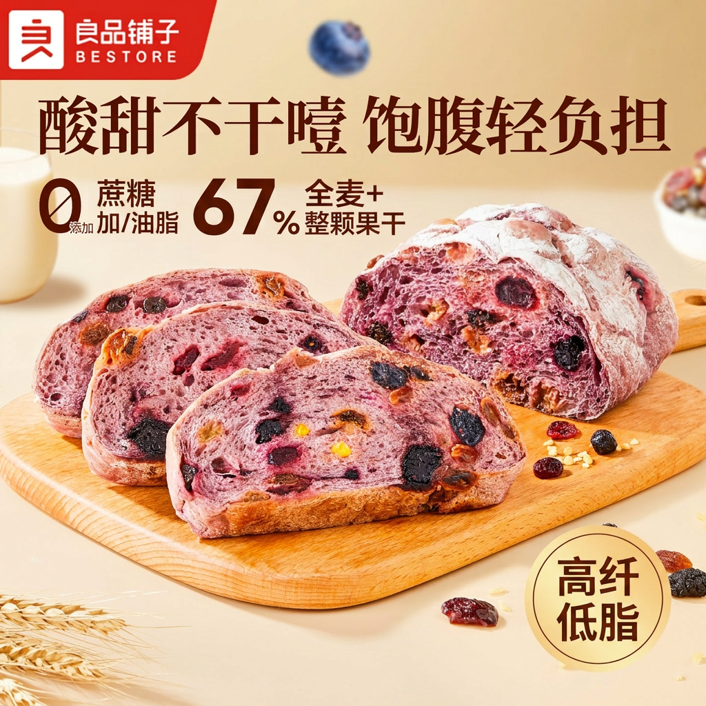 良品铺子蓝莓桑葚全麦面包吐司片