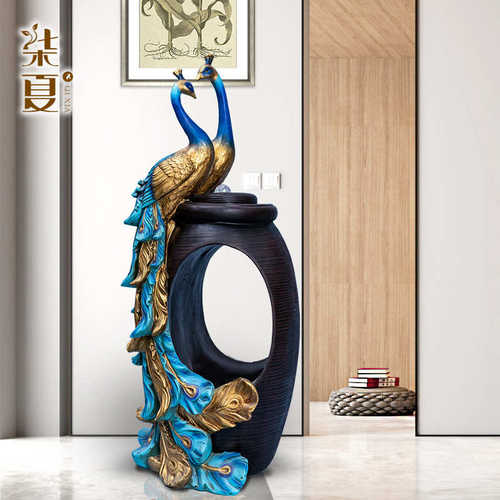 厂家直发创意欧式客厅孔雀流水摆件电视柜背景喷泉家居水景工艺品
