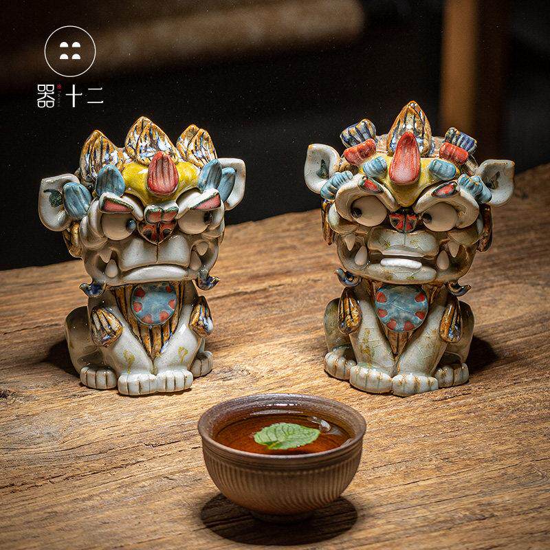 器十二貔貅茶宠招财茶摆件可爱办公桌精品礼物茶具镇宅小狮子一对