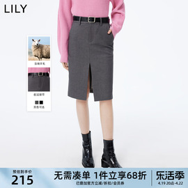 LILY女装含绵羊毛复古高腰直筒半身裙时髦显瘦A字职场短裙