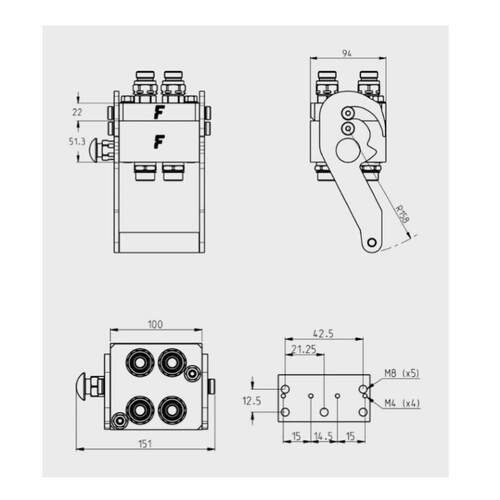 倍润Faster多路同步连接P412系列4路同步连接快速接头：尺寸 12
