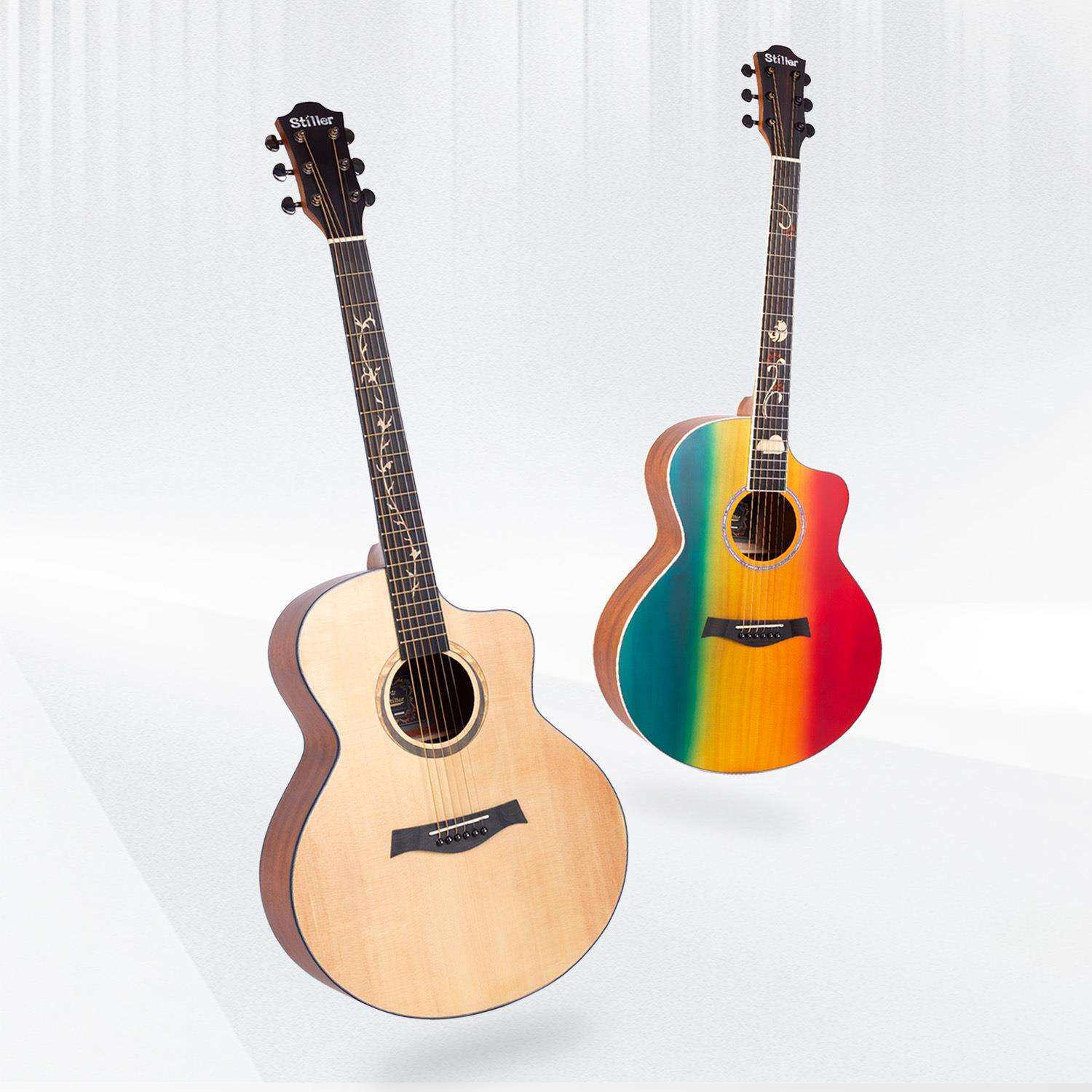 云杉单板吉他41寸学初学者生4106/彩民谣吉他uitag乐r面单器JF桶