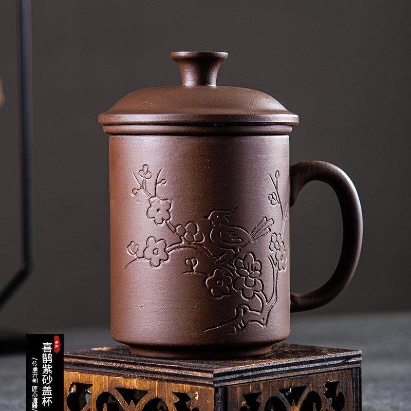 宜兴单个主人泡茶杯家用紫砂杯陶瓷喝茶过滤水杯茶杯男杯子养生杯
