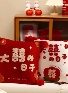 结喜婚字房抱枕一对抱套婚礼婚布置other客厅枕沙发红色床上靠枕