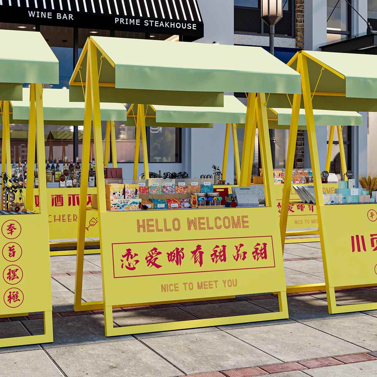 市户外美折食街QTA集小吃摊位架可景区活动展示架夜市移动摊架可