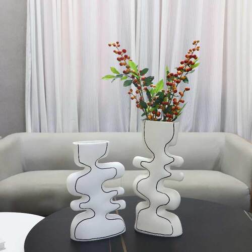 北欧创意不规则手绘线条波浪纹花瓶摆件客厅餐厅电视柜家居装饰品