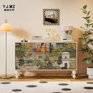 六斗柜卧室收纳储物柜法式复古风实木梳妆搭台客厅走廊玄关装饰柜