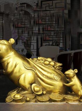 铜鼠汽车摆件铜鼠背钱袋金袋翟米彩家汽车内饰鼠标创意纯