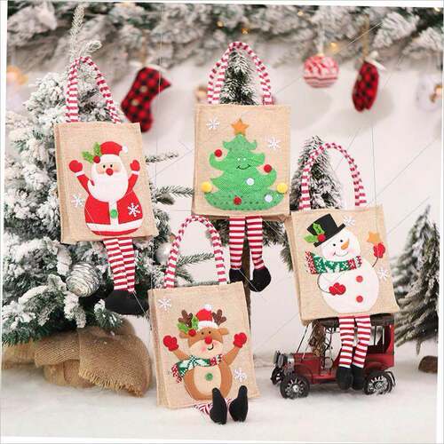 Christmas linen tote bag with foot gift bag candy bag