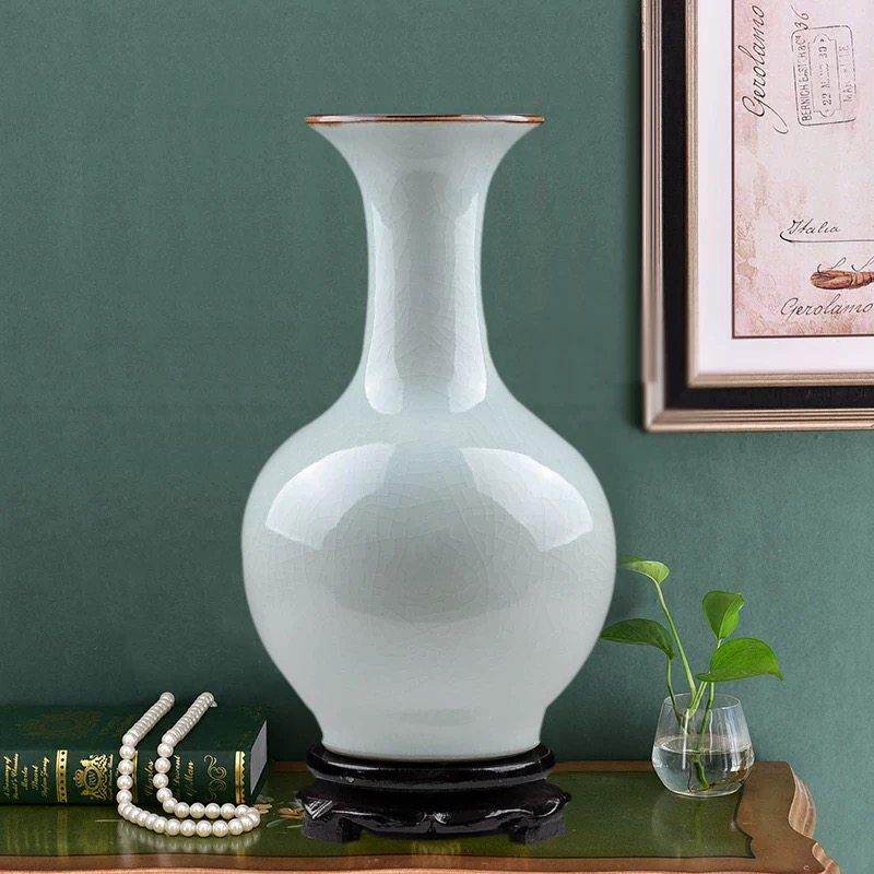 景德镇古董官窑裂釉花瓶插花覆古中国现代客厅装饰