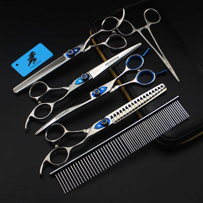 7.0寸 专业级宠物师 4把装宠物美容剪直剪弯剪 密齿牙鱼骨齿