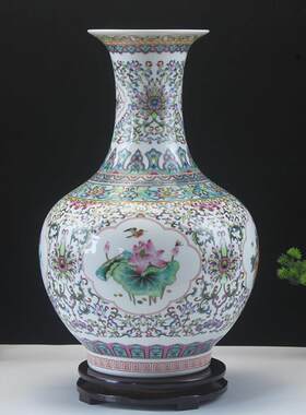 景德镇陶瓷器仿古珐琅彩花瓶摆件明清古典插花瓷瓶中式客厅装饰品