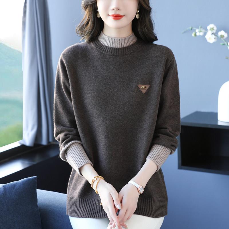 冬季新款中年妈妈羊毛衫女加厚打底衫时尚宽松半高领针织休闲毛衣