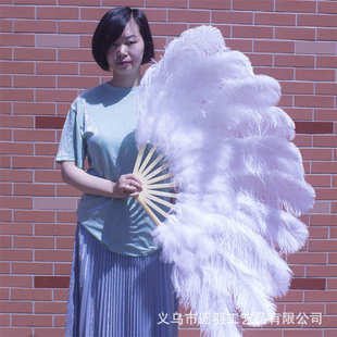 厂家直销大号鸵鸟羽毛扇肚皮舞蹈酒吧表演唱会道具白羽毛扇子包邮