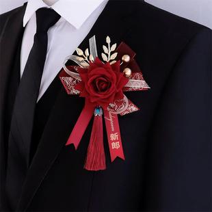 新款潮高档高级新郎新娘结婚胸花家人全套中式彷真花迎宾双方父母