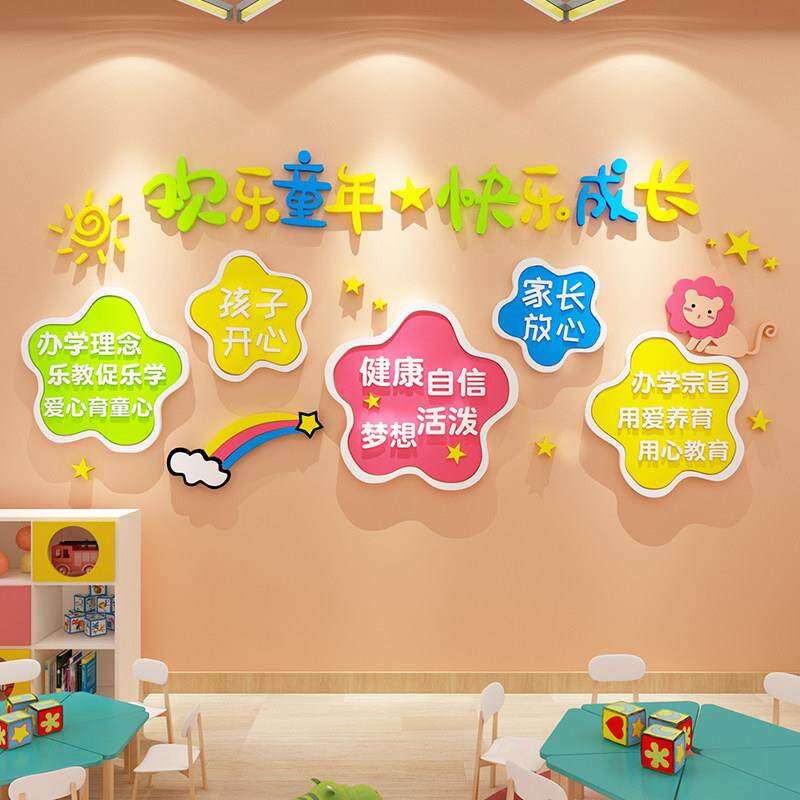 幼儿园花园概念墙装饰环境创作主题关怀班机构中形大象文化墙贴纸