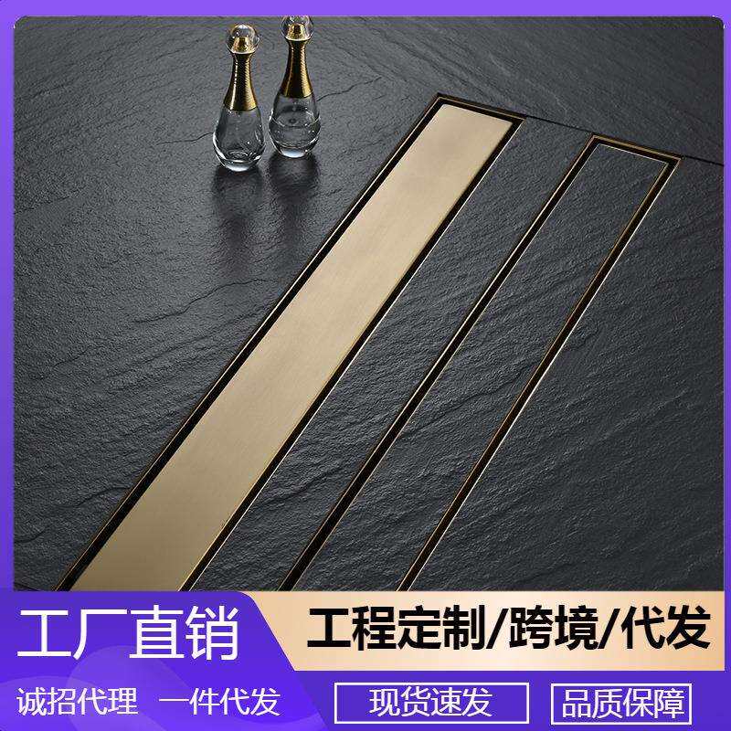 304不锈钢拉丝金色卫生间淋浴房下水道防臭防堵隐藏式地漏DL2219
