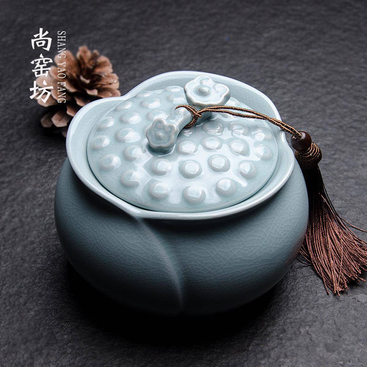 盖6L汝窑茶叶罐 密封罐陶A瓷带储绿茶罐小中大号茶F759J6T5龙井白