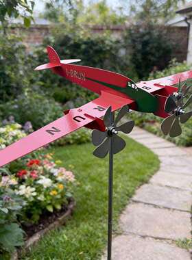 跨境亚马逊金属铁艺红色飞机可旋转户外风向标金属风车庭院花园装