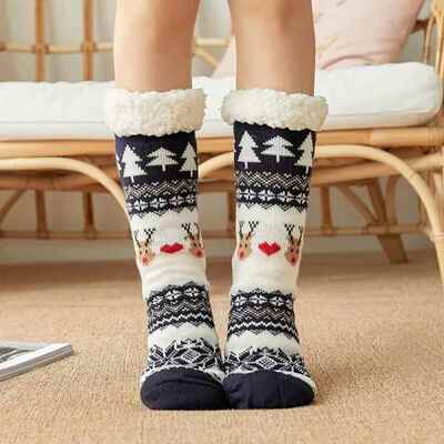Winter Warm Socks Women penguin Plush Soft Female Non Grip F