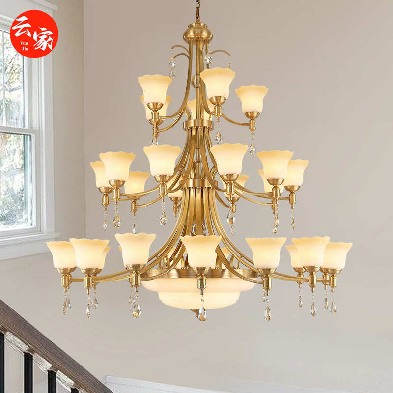 美式全铜奢华大气别墅吊灯欧式复式楼大吊灯客厅灯酒店餐厅大厅灯