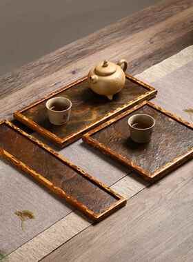 中式梅鹿竹紫竹岩石竹编托盘竹托盘干泡台家用茶台茶具收纳竹柒阁