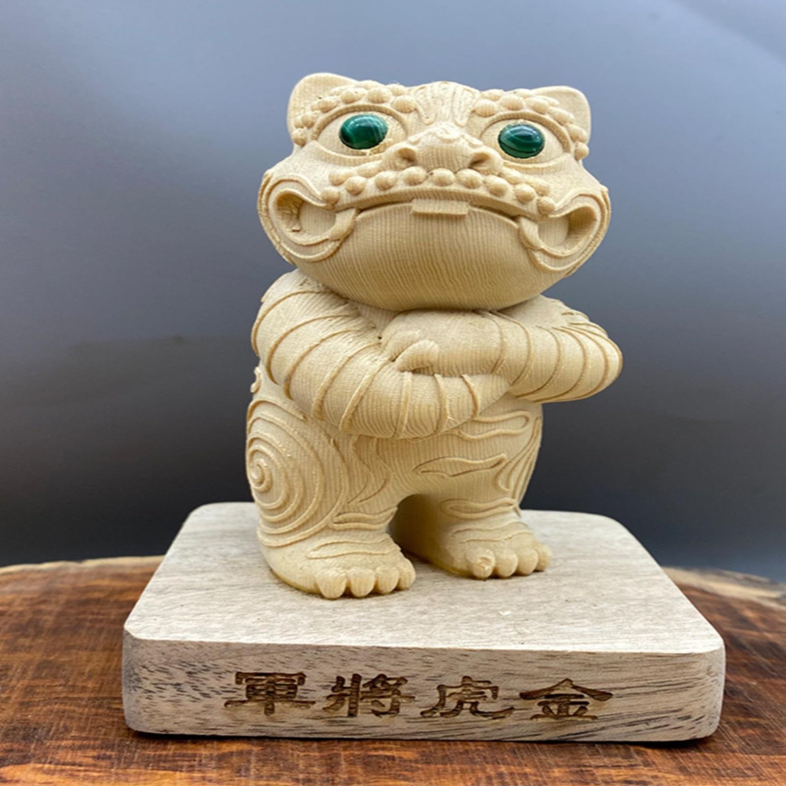 桧木雕刻十二生肖老虎黑虎将军实木摆件台湾虎爷威威金虎将军工艺