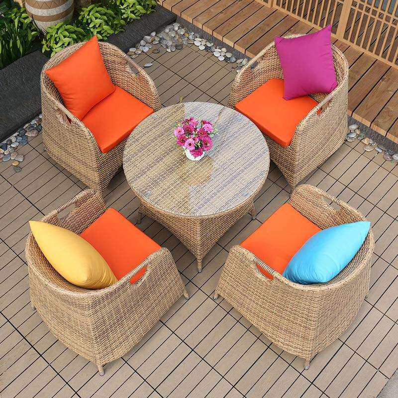 户外桌椅家具庭院圆桌露台别墅院子休闲餐桌阳台花园藤编组合藤椅