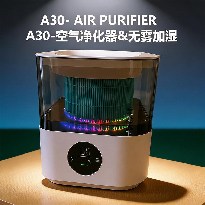 新款桌面空气净化器加湿器二合一七彩氛围灯负离子办公室除甲醛机